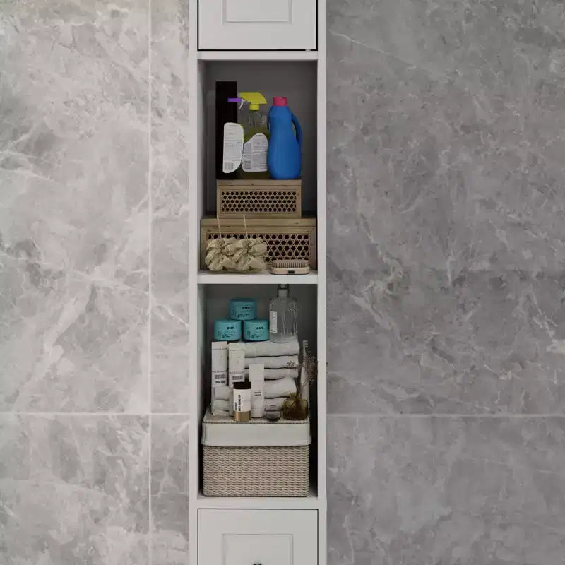 Meuble de salle de bain colonne blanc 71 cm avec tiroir, 2 portes et étagères réglables