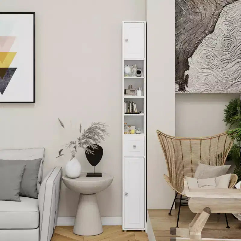 Meuble de salle de bain colonne blanc 71 cm avec tiroir, 2 portes et étagères réglables