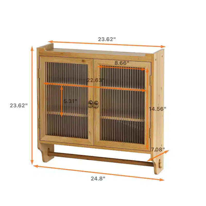 24,8 Armoire Murale Vintage à Double Porte avec Portes en Verre, 3 Niveaux et Porte-Serviettes