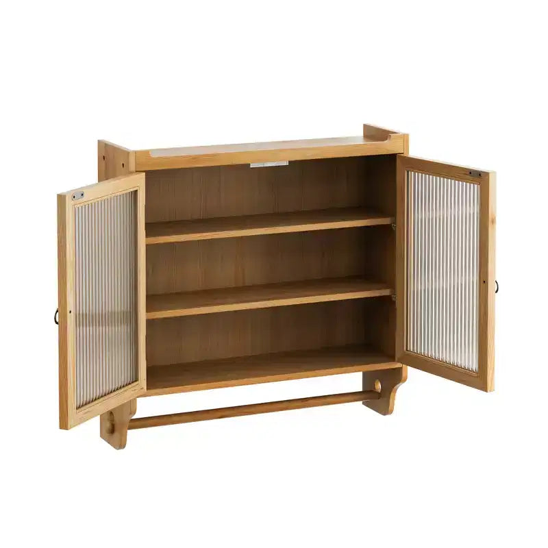 24,8 Armoire Murale Vintage à Double Porte avec Portes en Verre, 3 Niveaux et Porte-Serviettes