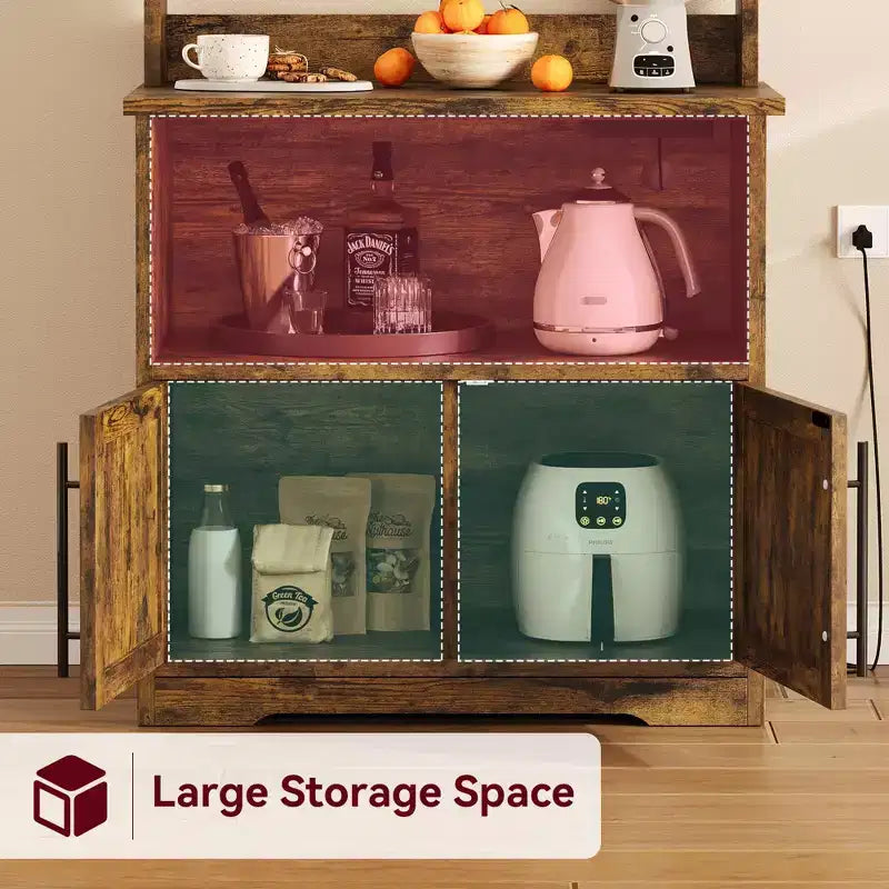 Étagère de cuisine en bois d'ingénierie blanc de 160 cm, style ferme, avec prise de courant intégrée, support de micro-ondes, support de rangement de cuisine à 4 niveaux, avec plan de travail épaissi