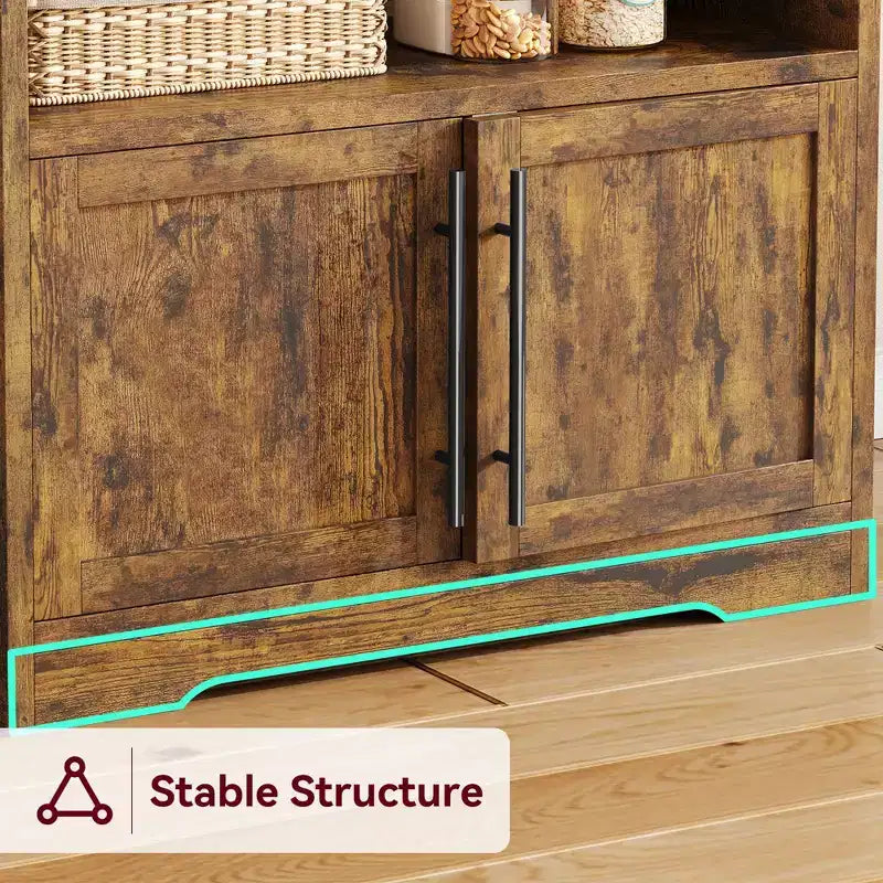 Étagère de cuisine en bois d'ingénierie blanc de 160 cm, style ferme, avec prise de courant intégrée, support de micro-ondes, support de rangement de cuisine à 4 niveaux, avec plan de travail épaissi