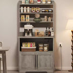 Étagère de cuisine en bois d'ingénierie blanc de 160 cm, style ferme, avec prise de courant intégrée, support de micro-ondes, support de rangement de cuisine à 4 niveaux, avec plan de travail épaissi