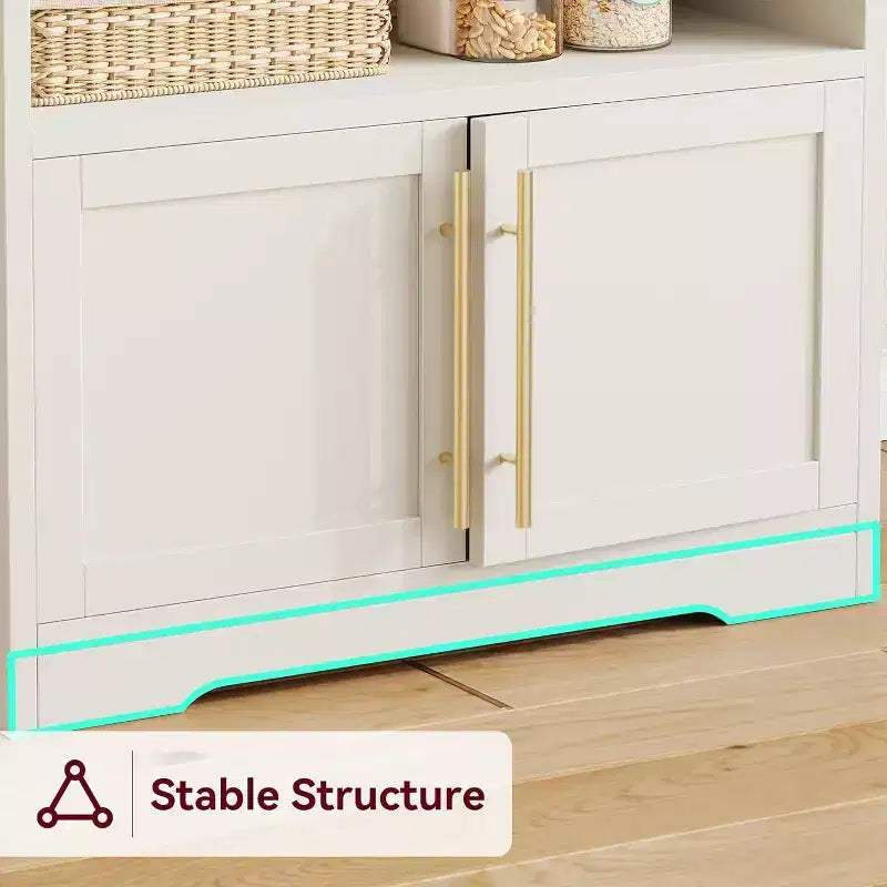 Étagère de cuisine en bois d'ingénierie blanc de 160 cm, style ferme, avec prise de courant intégrée, support de micro-ondes, support de rangement de cuisine à 4 niveaux, avec plan de travail épaissi