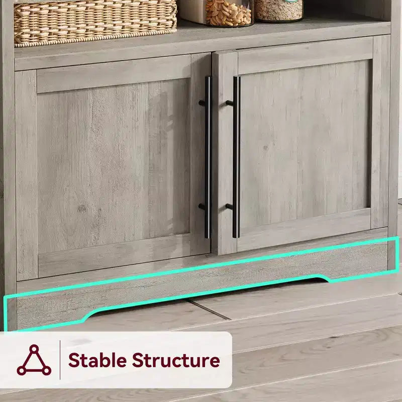 Étagère de cuisine en bois d'ingénierie blanc de 160 cm, style ferme, avec prise de courant intégrée, support de micro-ondes, support de rangement de cuisine à 4 niveaux, avec plan de travail épaissi