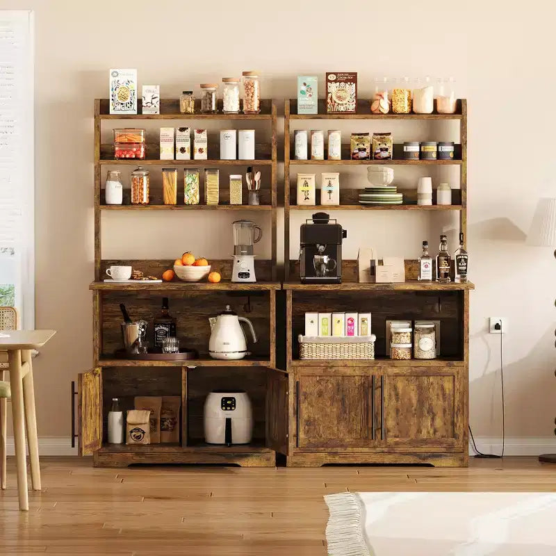 Étagère de cuisine en bois d'ingénierie blanc de 160 cm, style ferme, avec prise de courant intégrée, support de micro-ondes, support de rangement de cuisine à 4 niveaux, avec plan de travail épaissi