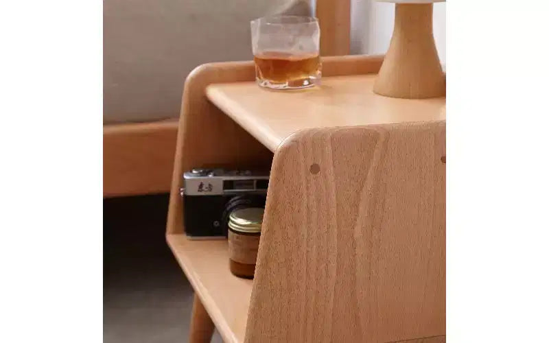 Table de chevet ronde en hêtre européen avec gestion des câbles, petite table d'appoint peu encombrante pour chambre et salon, table de chevet moderne