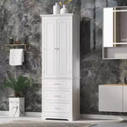 GDFStudio Poppy Modern Tall Wood Bathroom Storage Cabinet with 3 Drawers and Adjustable Shelved Cabinet