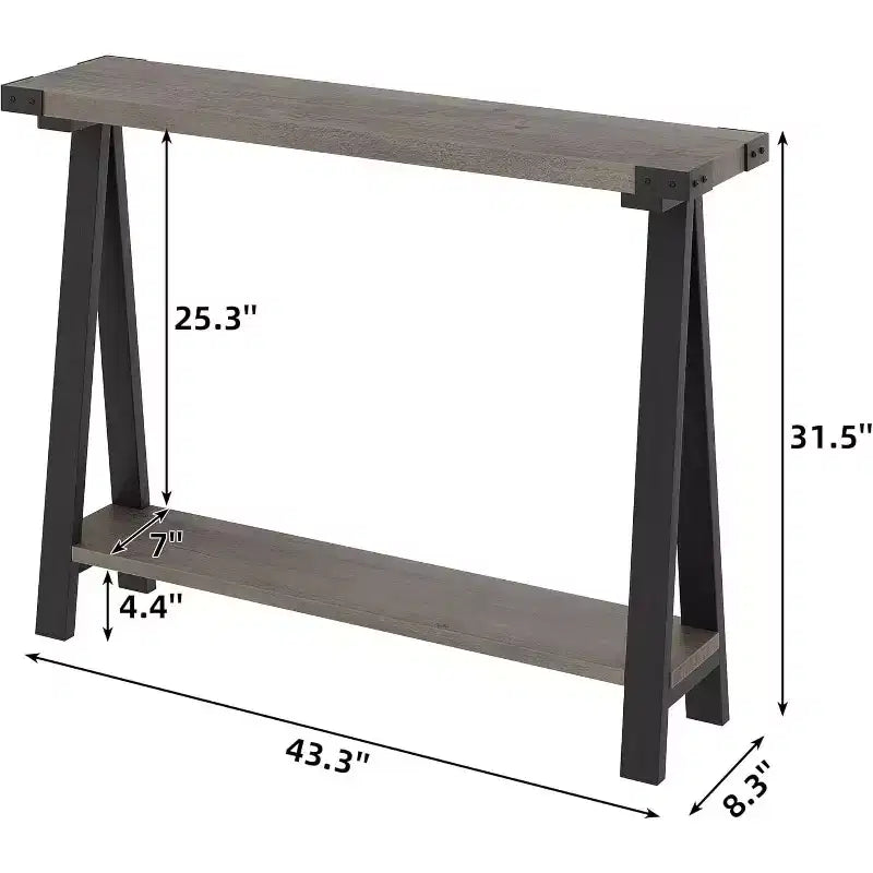 Console étroite avec 2 étagères - Cadre métallique en V, espace de rangement, design rustique - Parfaite comme table de canapé ou de couloir, dans le salon, le couloir, l'entrée