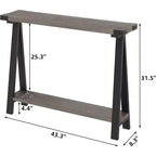 Console étroite avec 2 étagères - Cadre métallique en V, espace de rangement, design rustique - Parfaite comme table de canapé ou de couloir, dans le salon, le couloir, l'entrée