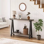 Console étroite avec 2 étagères - Cadre métallique en V, espace de rangement, design rustique - Parfaite comme table de canapé ou de couloir, dans le salon, le couloir, l'entrée