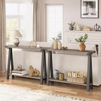 Console étroite avec 2 étagères - Cadre métallique en V, espace de rangement, design rustique - Parfaite comme table de canapé ou de couloir, dans le salon, le couloir, l'entrée