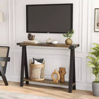 Console étroite avec 2 étagères - Cadre métallique en V, espace de rangement, design rustique - Parfaite comme table de canapé ou de couloir, dans le salon, le couloir, l'entrée