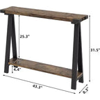 Console étroite avec 2 étagères - Cadre métallique en V, espace de rangement, design rustique - Parfaite comme table de canapé ou de couloir, dans le salon, le couloir, l'entrée