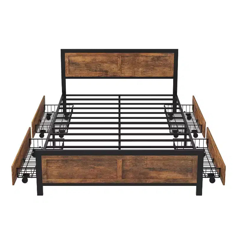 Cadre de lit plateforme Queen Size avec/sans 4 grands tiroirs de rangement, support à lattes en acier robuste, assemblage facile sans outils et silencieux