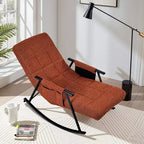Fauteuil à bascule rembourré en tissu Teddy, fauteuil à bascule moderne avec appui-tête réglable et poches latérales amovibles