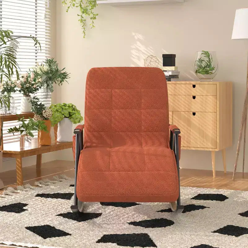 Fauteuil à bascule rembourré en tissu Teddy, fauteuil à bascule moderne avec appui-tête réglable et poches latérales amovibles