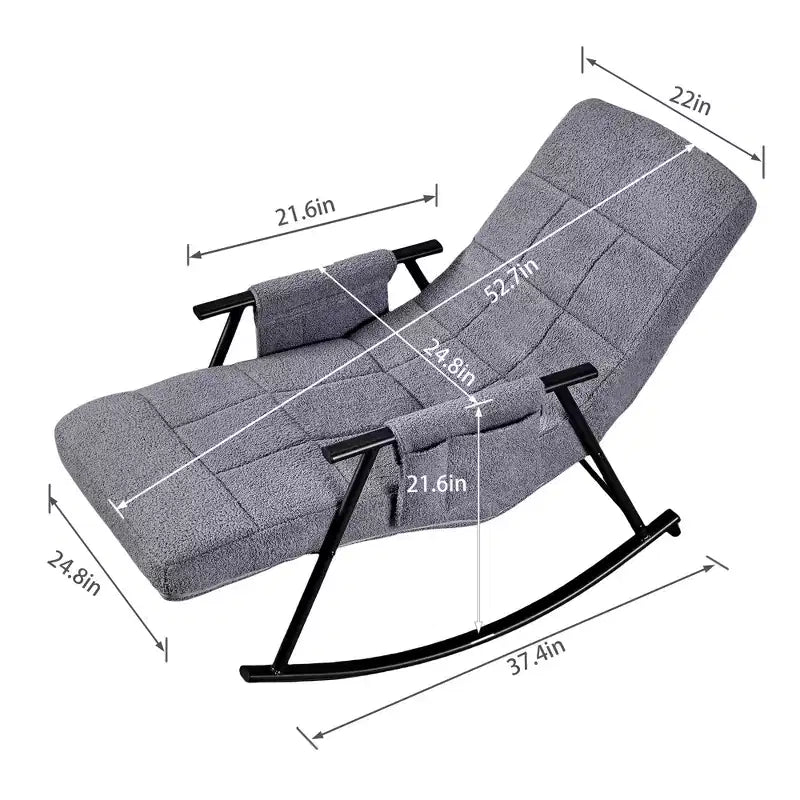Fauteuil à bascule rembourré en tissu Teddy, fauteuil à bascule moderne avec appui-tête réglable et poches latérales amovibles