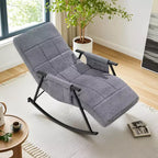 Fauteuil à bascule rembourré en tissu Teddy, fauteuil à bascule moderne avec appui-tête réglable et poches latérales amovibles