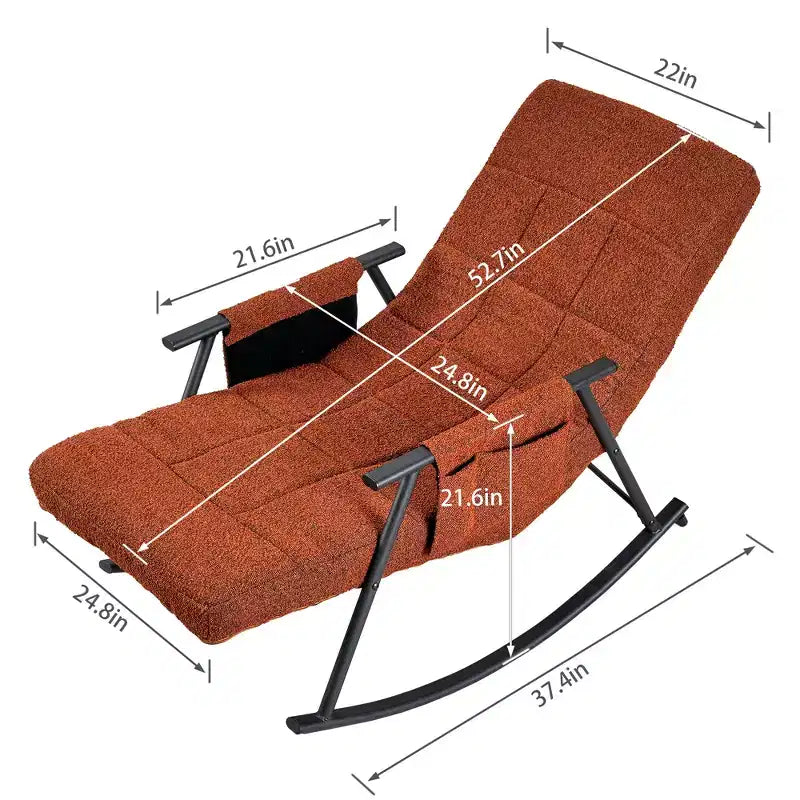 Fauteuil à bascule rembourré en tissu Teddy, fauteuil à bascule moderne avec appui-tête réglable et poches latérales amovibles