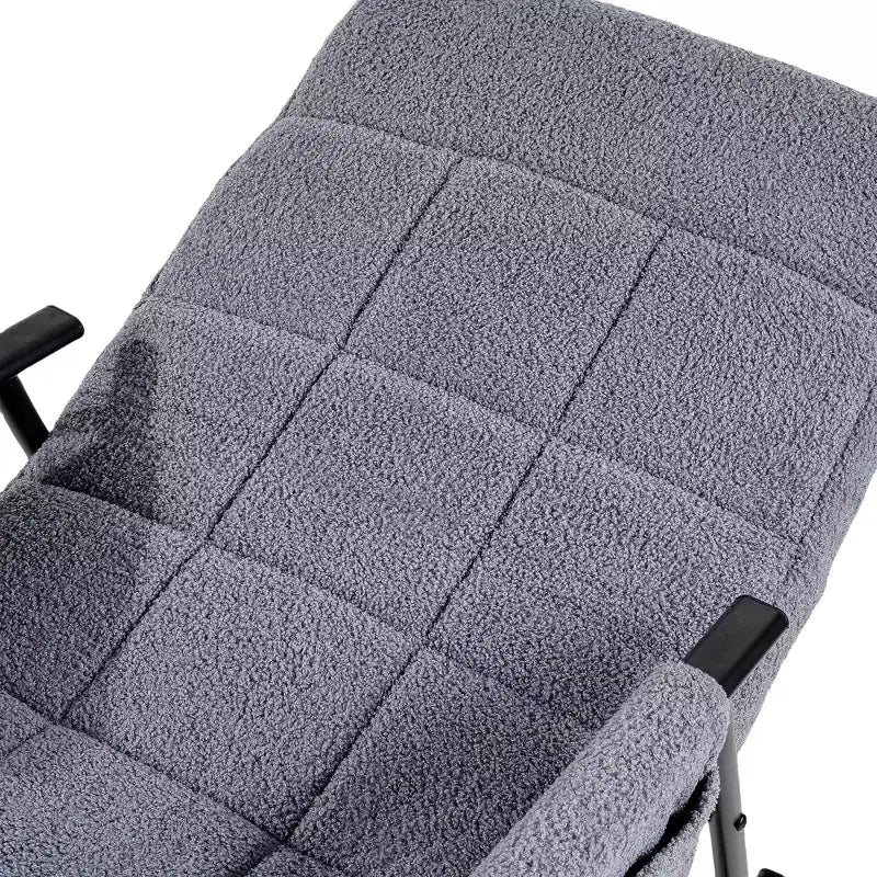 Fauteuil à bascule rembourré en tissu Teddy, fauteuil à bascule moderne avec appui-tête réglable et poches latérales amovibles