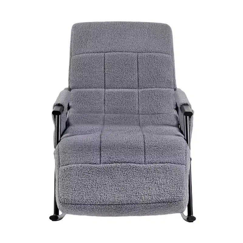 Fauteuil à bascule rembourré en tissu Teddy, fauteuil à bascule moderne avec appui-tête réglable et poches latérales amovibles
