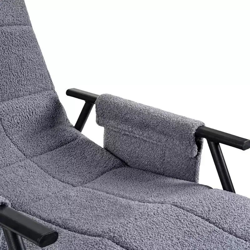 Fauteuil à bascule rembourré en tissu Teddy, fauteuil à bascule moderne avec appui-tête réglable et poches latérales amovibles