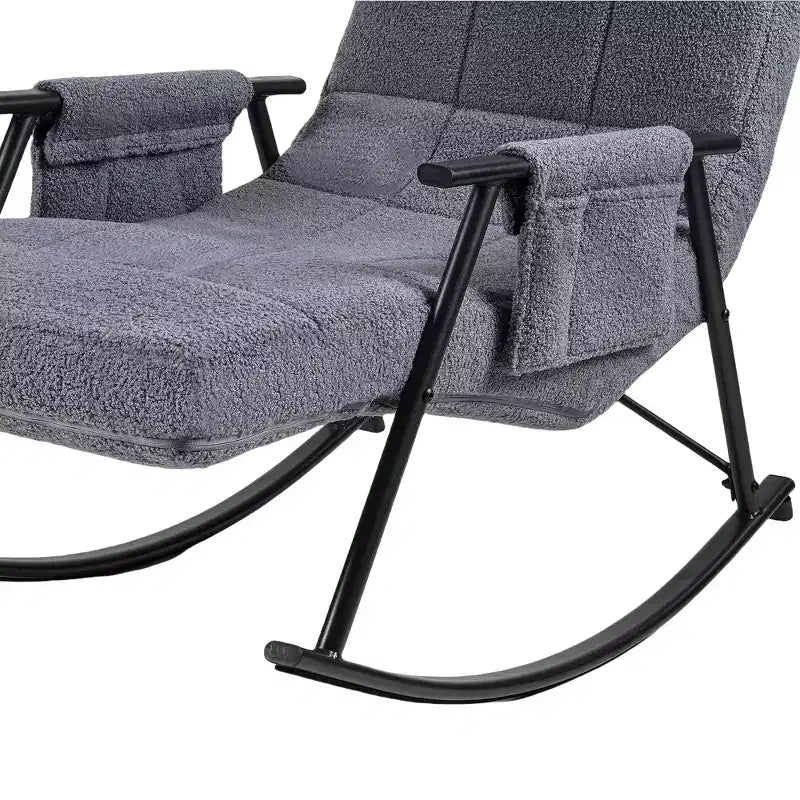 Fauteuil à bascule rembourré en tissu Teddy, fauteuil à bascule moderne avec appui-tête réglable et poches latérales amovibles