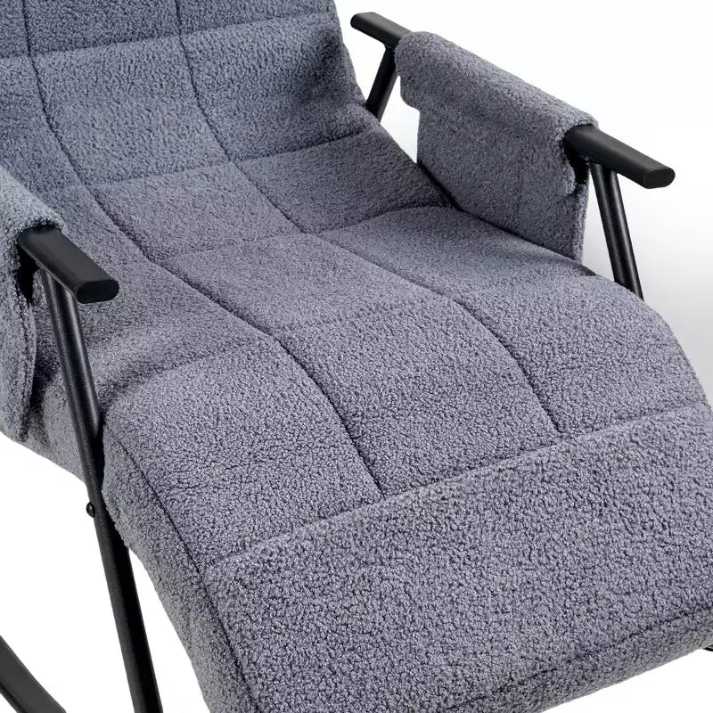 Fauteuil à bascule rembourré en tissu Teddy, fauteuil à bascule moderne avec appui-tête réglable et poches latérales amovibles