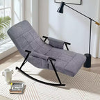 Fauteuil à bascule rembourré en tissu Teddy, fauteuil à bascule moderne avec appui-tête réglable et poches latérales amovibles