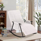 Fauteuil à bascule rembourré en tissu Teddy, fauteuil à bascule moderne avec appui-tête réglable et poches latérales amovibles
