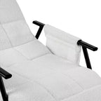 Fauteuil à bascule rembourré en tissu Teddy, fauteuil à bascule moderne avec appui-tête réglable et poches latérales amovibles
