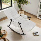 Fauteuil à bascule rembourré en tissu Teddy, fauteuil à bascule moderne avec appui-tête réglable et poches latérales amovibles