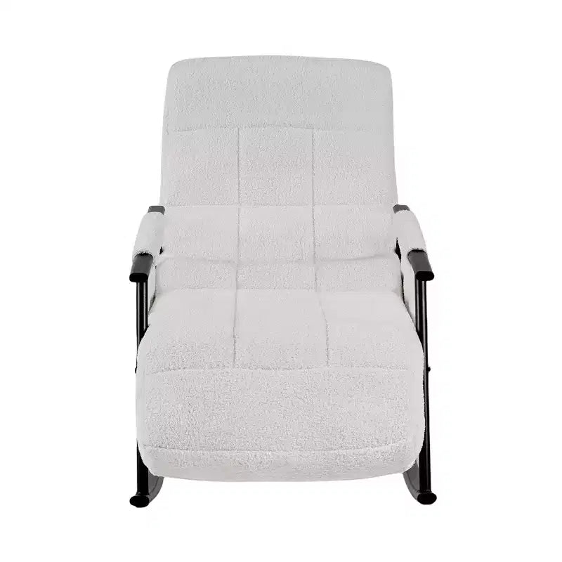 Fauteuil à bascule rembourré en tissu Teddy, fauteuil à bascule moderne avec appui-tête réglable et poches latérales amovibles