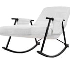 Fauteuil à bascule rembourré en tissu Teddy, fauteuil à bascule moderne avec appui-tête réglable et poches latérales amovibles