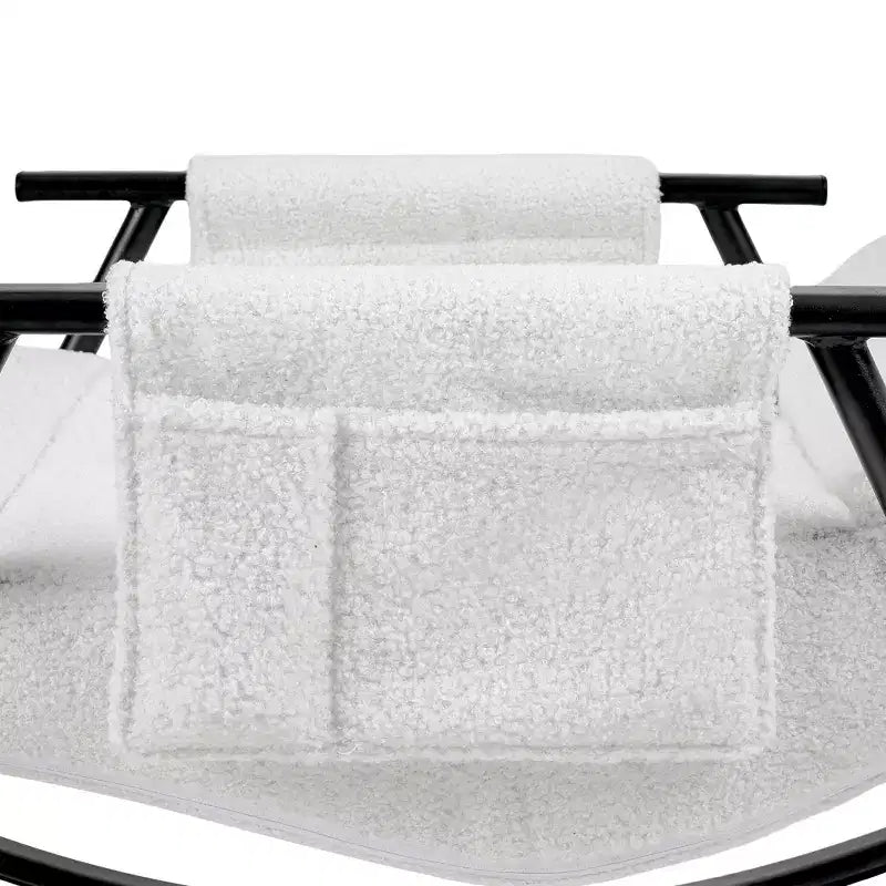 Fauteuil à bascule rembourré en tissu Teddy, fauteuil à bascule moderne avec appui-tête réglable et poches latérales amovibles