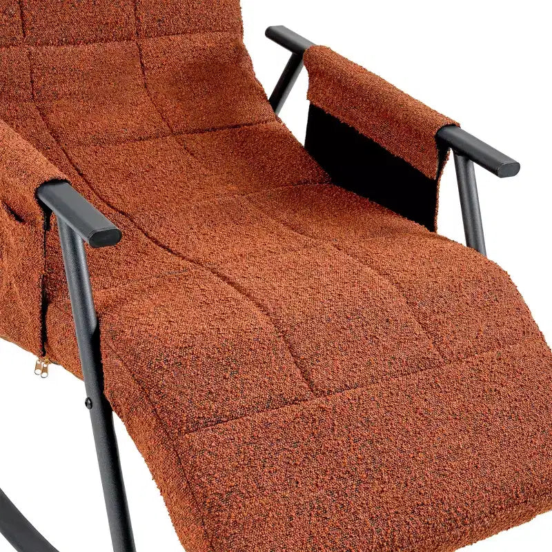 Fauteuil à bascule rembourré en tissu Teddy, fauteuil à bascule moderne avec appui-tête réglable et poches latérales amovibles