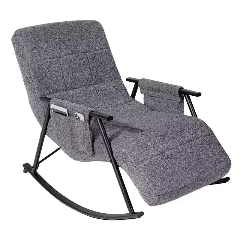 VECELO Upholstered Teddy Fabric Rocking Chair, Modern Reclining Glider Rocker Recliner with Adjustable Headrest, Removable Side Pockets
