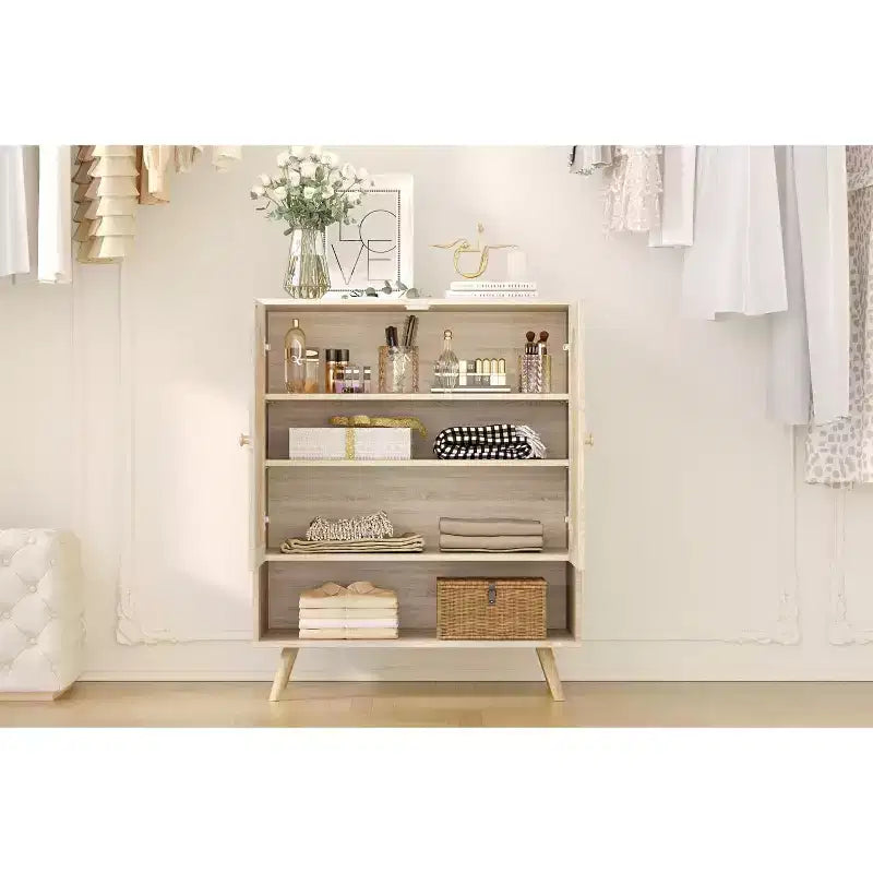 Organisateur de rangement pour chaussures, meuble à chaussures à 4 niveaux avec étagères réglables, organisateur de rangement pour chaussures en bois, meuble à chaussures fin et peu encombrant pour couloir, salon
