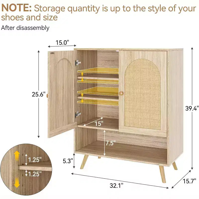 Organisateur de rangement pour chaussures, meuble à chaussures à 4 niveaux avec étagères réglables, organisateur de rangement pour chaussures en bois, meuble à chaussures fin et peu encombrant pour couloir, salon