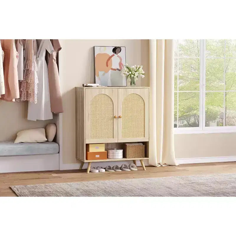 Organisateur de rangement pour chaussures, meuble à chaussures à 4 niveaux avec étagères réglables, organisateur de rangement pour chaussures en bois, meuble à chaussures fin et peu encombrant pour couloir, salon