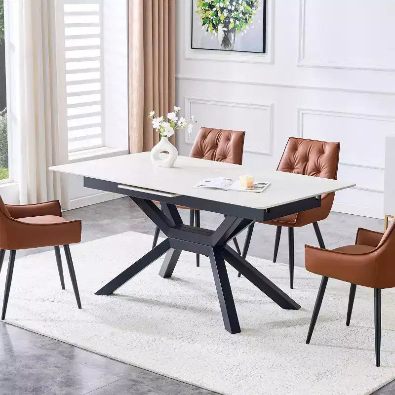 63-79 Modern Extendable Dining Table with Sintered Stone Tabletop, Rectangular Kitchen Table for Dining Room or Breakfast Area-Panipeachy