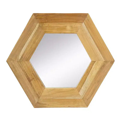 18.5 x 18.5 Inch Hexagon Wall Mirror with Natural Wood Frame