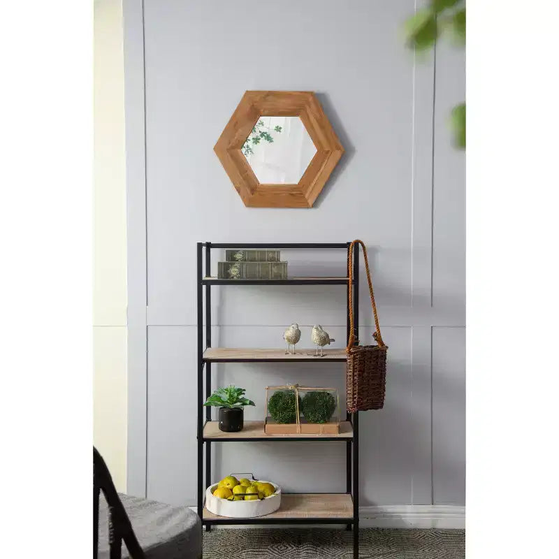 Miroir mural hexagonal de 47 x 47 cm avec cadre en bois naturel