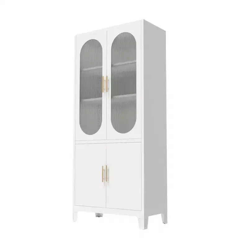 Meuble de rangement en métal de 71", Armoire de cuisine avec portes vitrées, Organiseur de garage avec étagères réglables, Bibliothèque polyvalente pour salon
