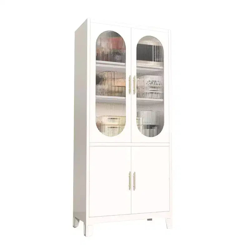 Meuble de rangement en métal de 71", Armoire de cuisine avec portes vitrées, Organiseur de garage avec étagères réglables, Bibliothèque polyvalente pour salon