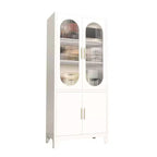 Meuble de rangement en métal de 71", Armoire de cuisine avec portes vitrées, Organiseur de garage avec étagères réglables, Bibliothèque polyvalente pour salon