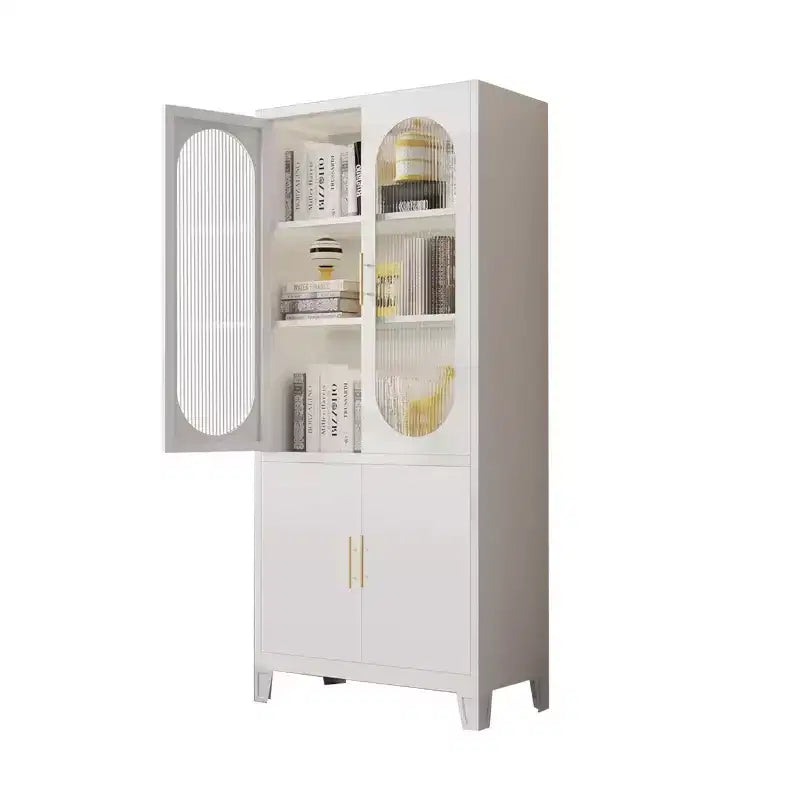 Meuble de rangement en métal de 71", Armoire de cuisine avec portes vitrées, Organiseur de garage avec étagères réglables, Bibliothèque polyvalente pour salon