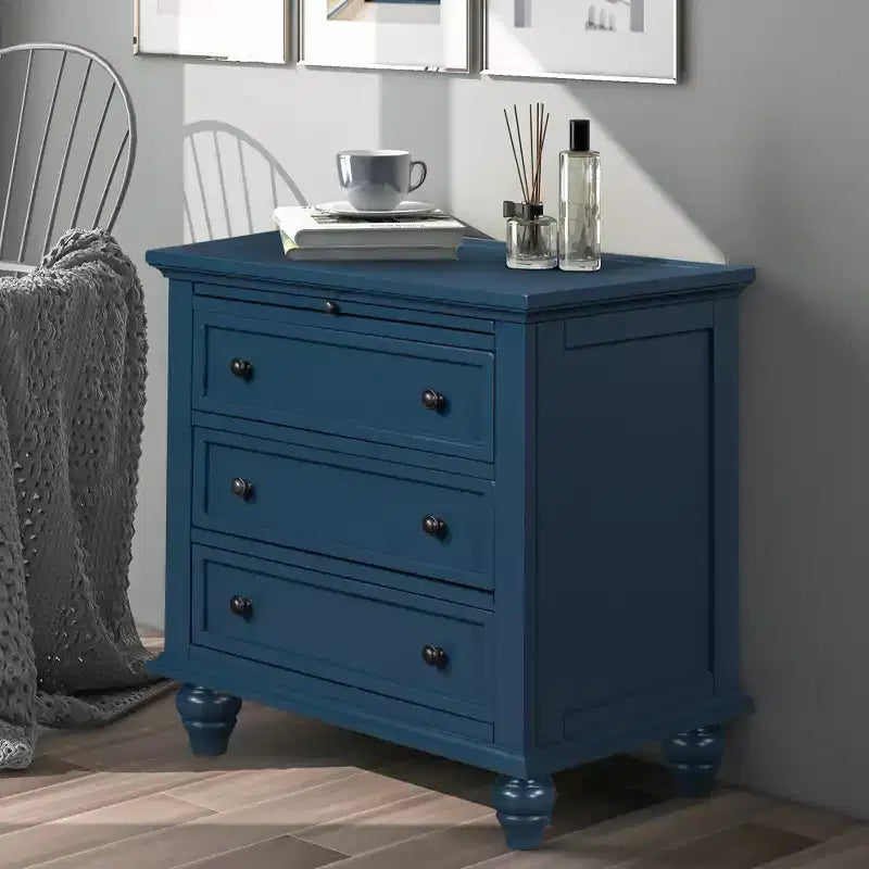 Meuble de rangement en bois Henry à 3 tiroirs avec plateau coulissant, table d'appoint polyvalente