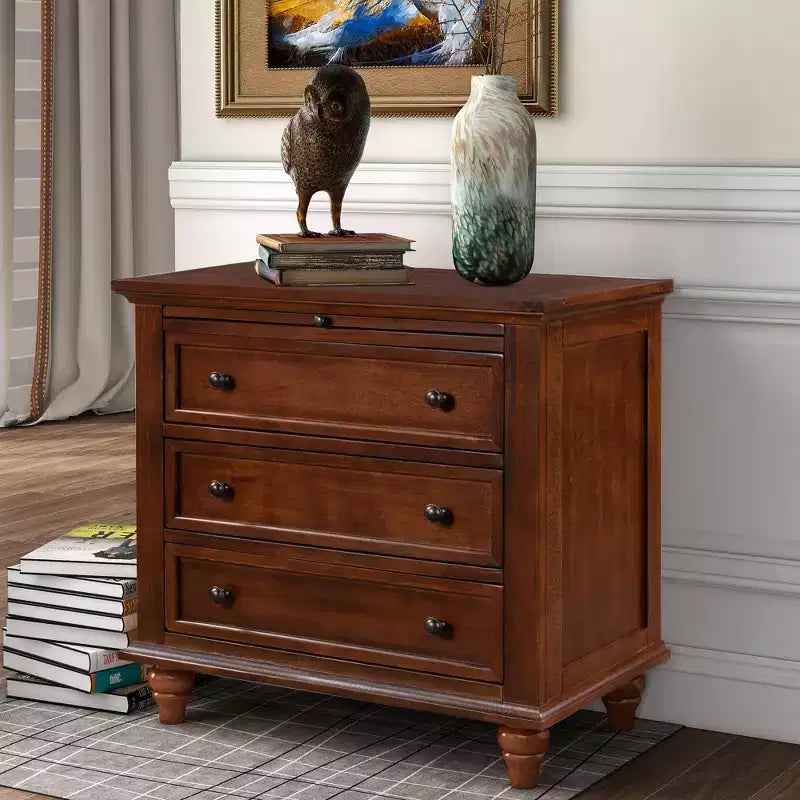 Meuble de rangement en bois Henry à 3 tiroirs avec plateau coulissant, table d'appoint polyvalente